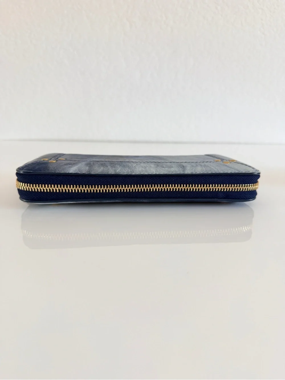Jerome Dreyfuss Blue Tie-Dye Zip Wallet with Gold Studs